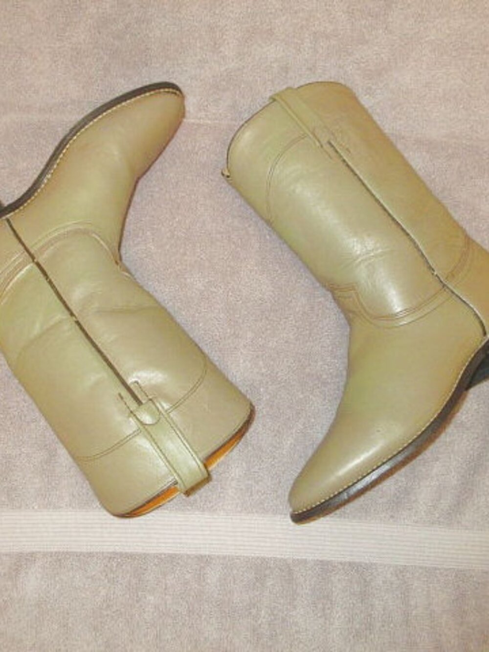 Vtg ACME Green Leather Boots Womens Size 8 Western Cowboy Riding Work Barn 70s